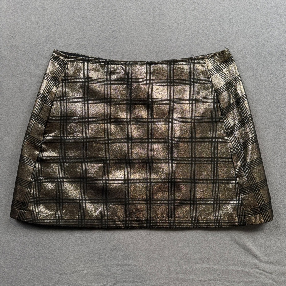 Urban Outfitters Mini Skirt Metallic Plaid Coated Y2K Party Night Out Large
